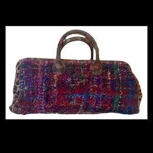 Clever Carriage Company Multicolor Tweed Satchel with Snakeskin-Effect Handles